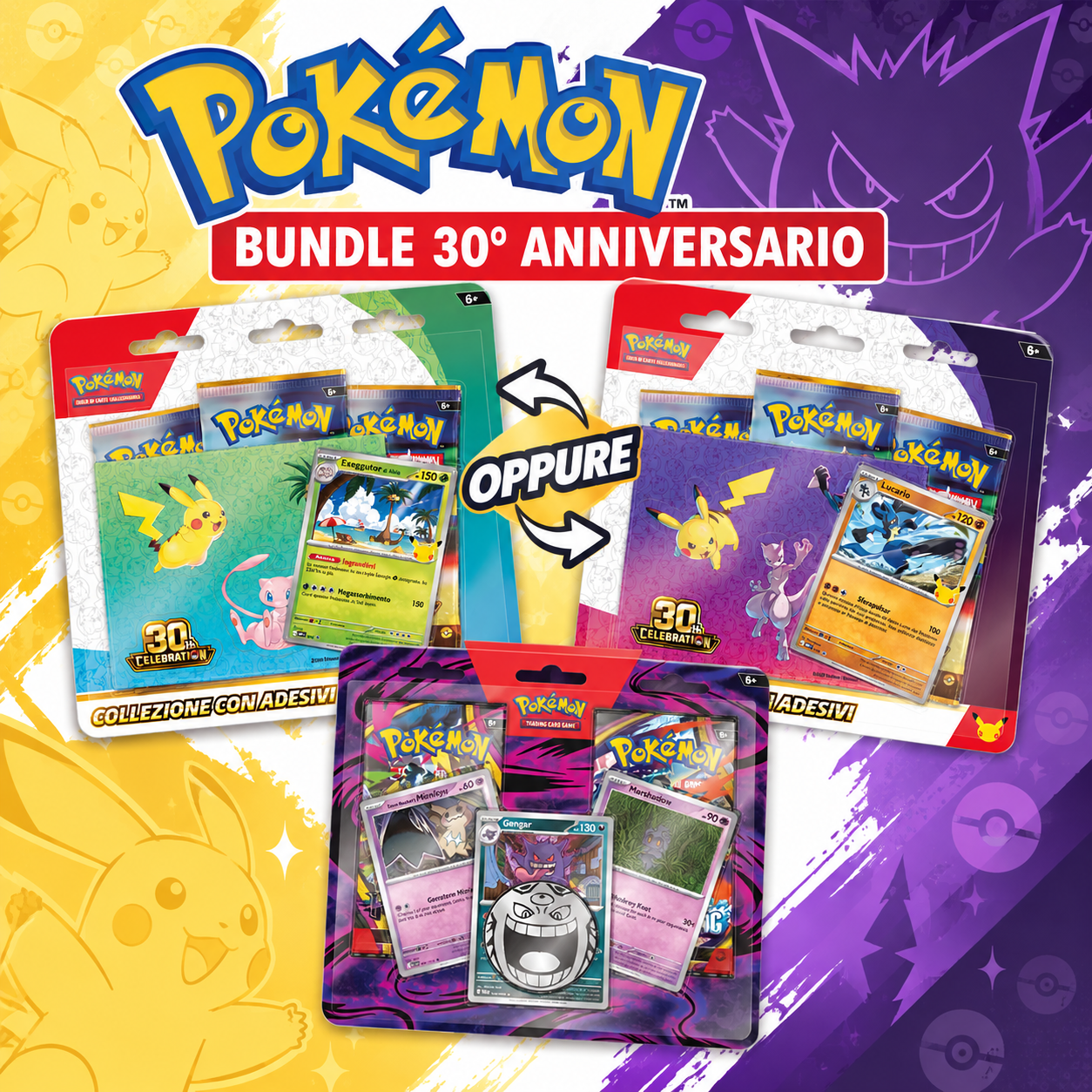Pokémon Bundle A – Collezione con Adesivi Pokémon 30° Anniversario ITA + Pokemon Buio Pesto Gengar Enhanced 2 Pack Blister ITA